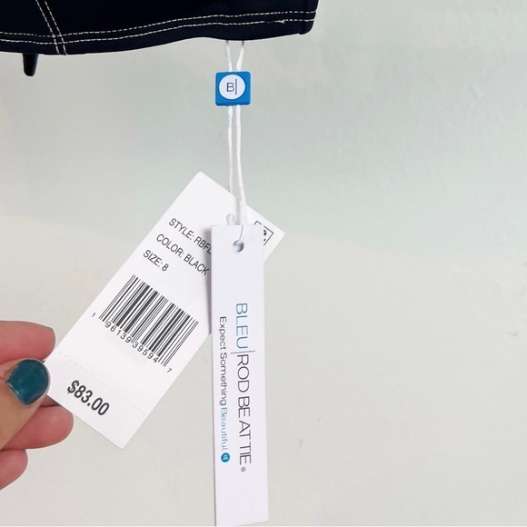 NWT Bleu Rod Beattie A Fine Line Bandeau Seamed Halter Bikini Top Black - Picture 4 of 6